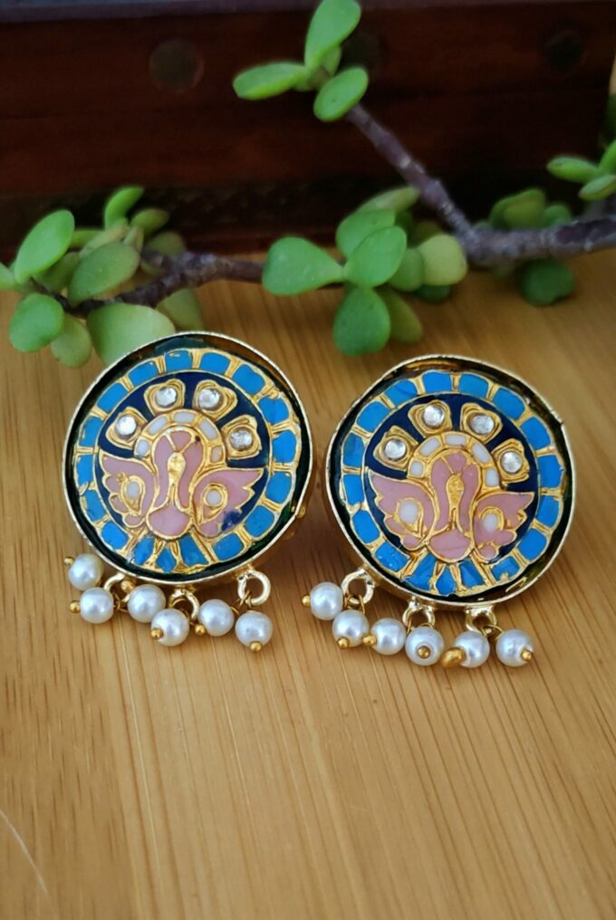 Hand Painted Studs with Kundan and Pearls