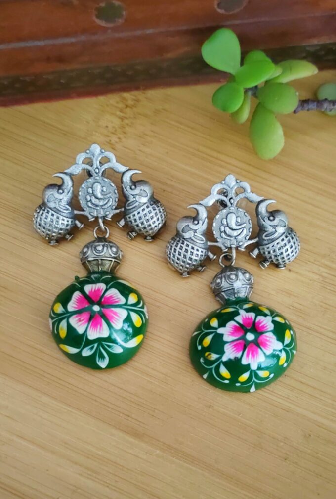 Hand Painted Silver Lookalike Half Jhumkis