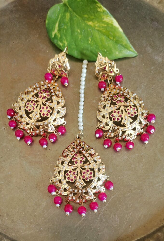 Punjabi Jadau Tika with Earrings in American Diamond and Pearls ..