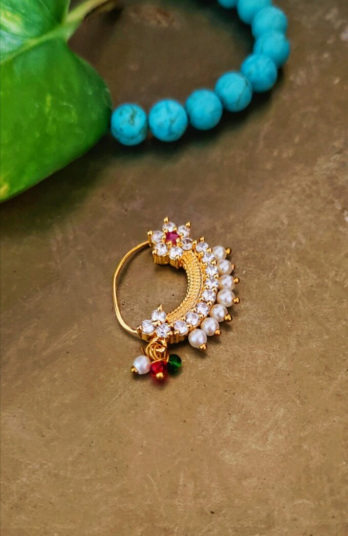 Marathi Nath with American Diamonds and Pearls