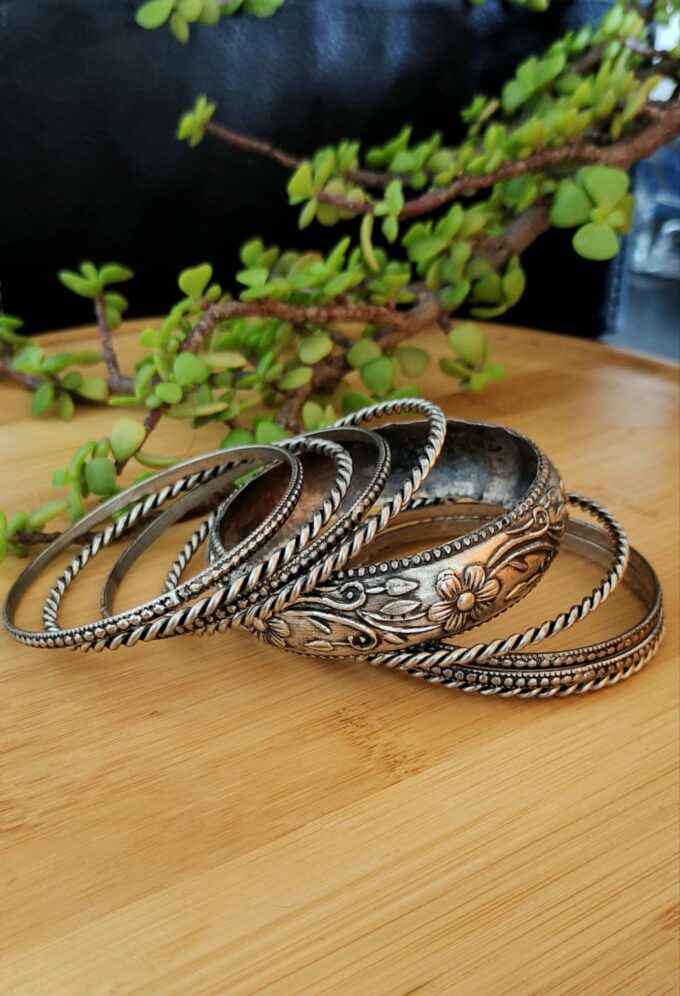 Oxidised Silver Lookalike Bangles Set, Size - 2.6 & 2.8